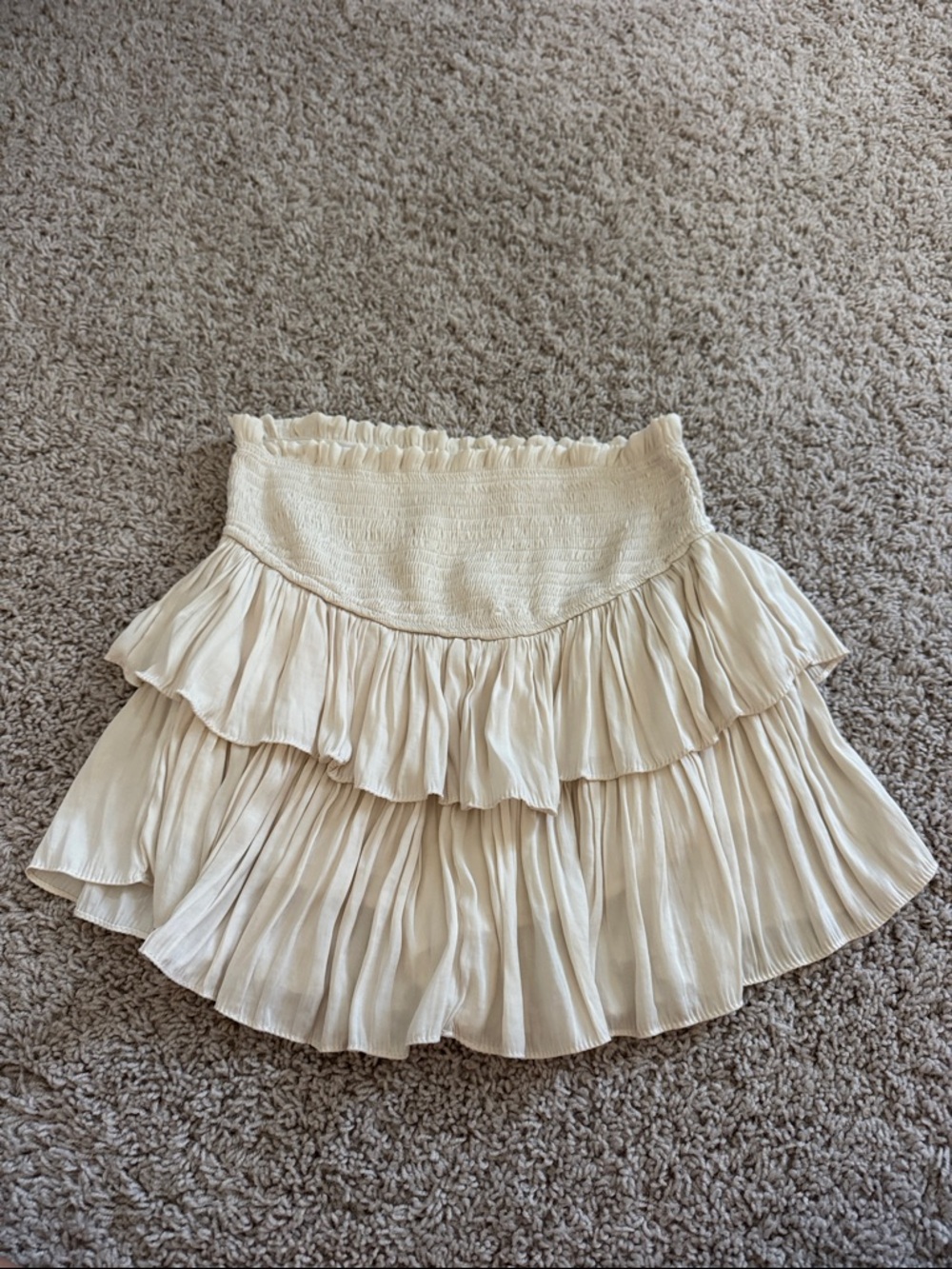 Mustard Seed Cream Tiered Smocked Mini Skirt